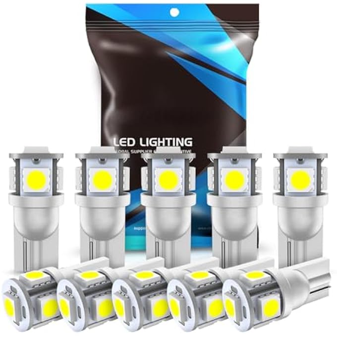 NALACAL 194 لمبة ليد 6000 كلفن بيضاء 168 T10 2825 5SMD لمبات بديلة لقبة السيارة وخريطة الباب ولوحة الترخيص عبوة من 10 لمبات - Image 1