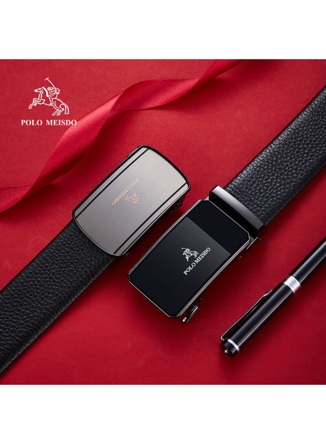 Polomeisdo Men's Leather Belt With Automatic Buckle, Double Buckle Gift Box, Self-operated New Year Gift For Boyfriend, Husband, Father - Image 1
