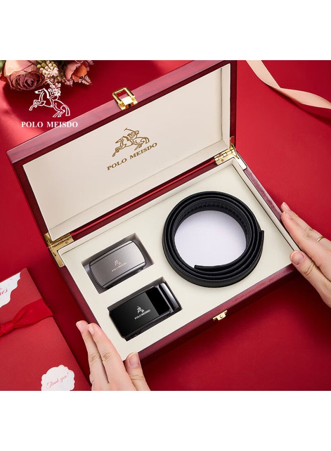 Polomeisdo Men's Leather Belt With Automatic Buckle, Double Buckle Gift Box, Self-operated New Year Gift For Boyfriend, Husband, Father - Image 3
