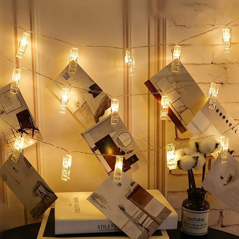 HashWOW ® Plastic 16 Photo Clip Led Light 12 Feet Curtains String Lights Window Curtain Lights Sourced Photo Hanging, Birthday, Festival, Wedding, Party for Home, Patio, Lawn (4 Meter, Warm White) - Image 1