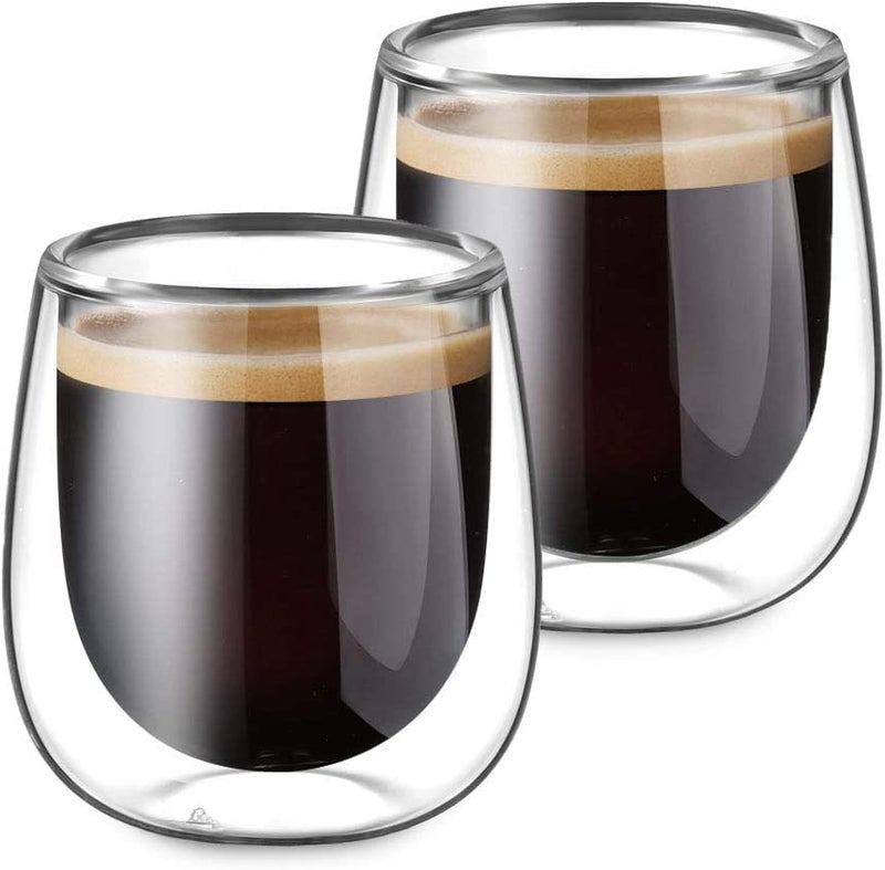 glastal Espresso Cups 4 oz Double Walled Glasses Coffee Mugs Set of 2, Clear Glass Coffee Cups Insulated Espresso Mug 120 ml (full capacity) Borosilicate Double Wall Glass Cup, German Quality - Image 1