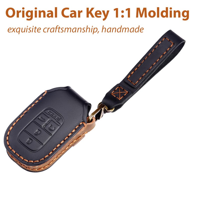 Aoocar 2022 2023 2024 2025 2026 Leather Key Fob Cover, Compatible with Honda Accord Civic HR-V CR-V Pilot Sport SI EX EX-L Touring, No Screw Design Retro Style Smart Key Protector, 4/5 Button(Black) - Image 5