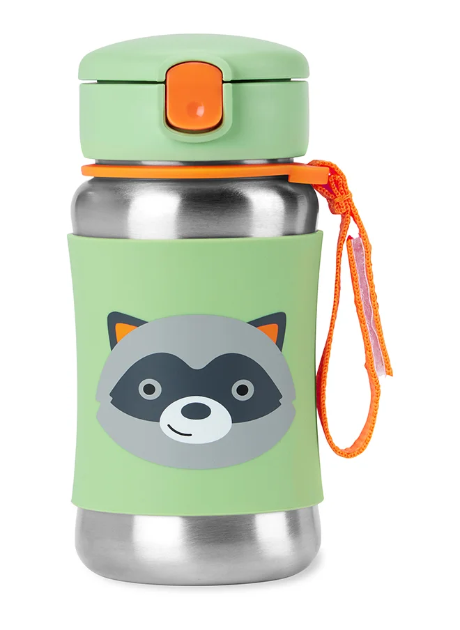 سكيب هوب Zoo Stainless Steel Straw Bottle Raccoon - Insulated Water Bottle for Kids