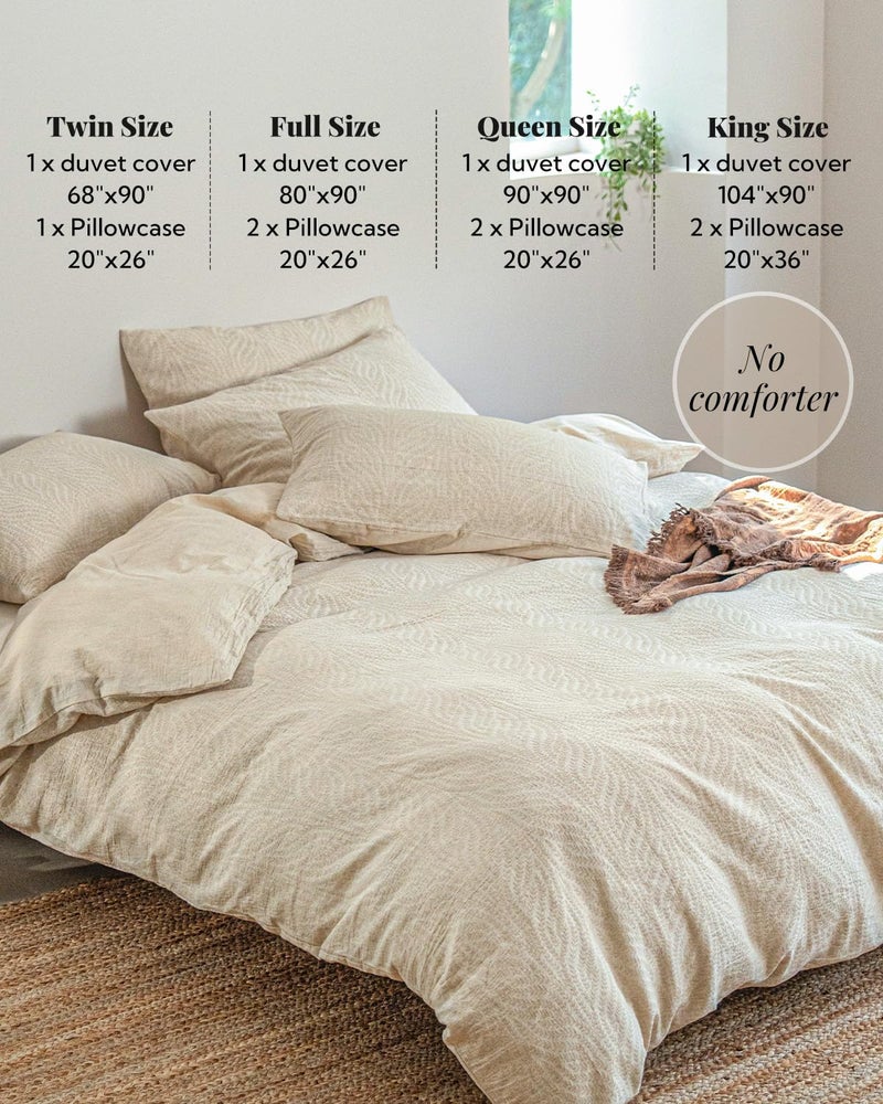 MILDLY Linen Cotton Duvet Cover - Jacquard Textured Wheat Ear Pattern Comforter Cover Set 3pcs with Zipper Closure Breathable & Minimalist for All Season - Image 5