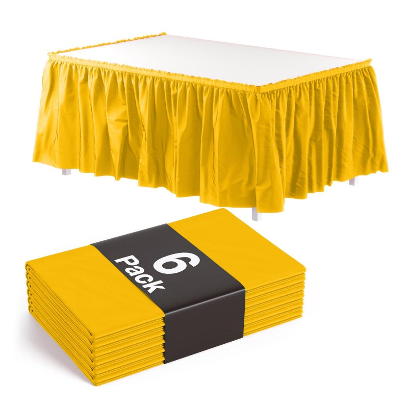 Exquisite Ruffle Table Skirt Yellow 6 Pack 14 Ft Long Table Skirts for Rectangle Tables 6ft Plus or Round Tables Skirts with Adhesive Strip for Gender Reveal Decor Happy Birthday Parties