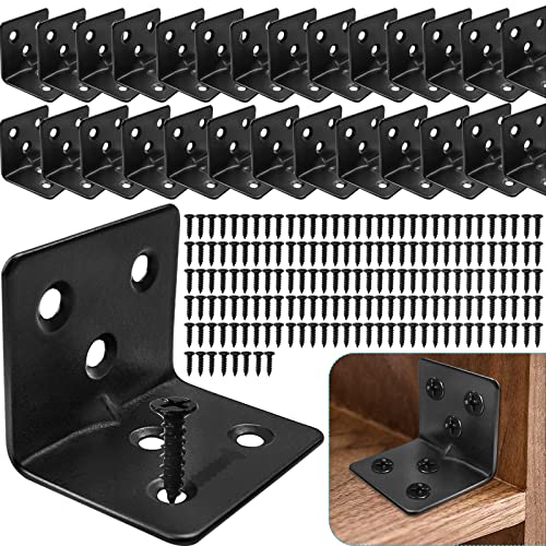 Carooyac 28 Black L Corner Brackets + 168 Stainless Steel Screws, Heavy Duty Angle Brackets for Shelves, Raised Beds, Tables & Cabinets - Image 1