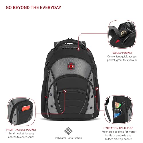 Wenger Synergy Laptop Backpack, Fits 16 Inch Laptop, Men's and Women's Laptop Bag, Black/Grey - Image 2