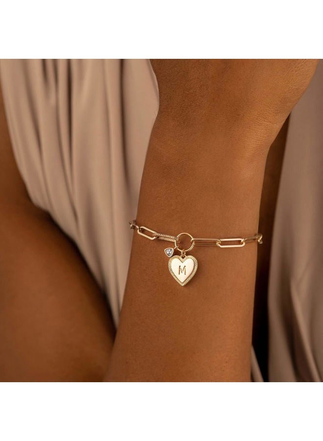 MYEARS Gold Initial Bracelets for Women 14K Gold Plated Heart Letter Charm Bracelets with Cubic Zirconia Adjustable Paperclip Chain, Personalized Jewelry Gift for Her - Letter D - Image 2