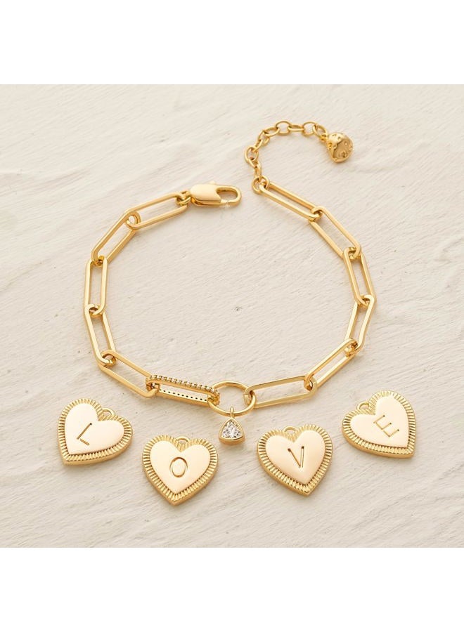 MYEARS Gold Initial Bracelets for Women 14K Gold Plated Heart Letter Charm Bracelets with Cubic Zirconia Adjustable Paperclip Chain, Personalized Jewelry Gift for Her - Letter D - Image 5