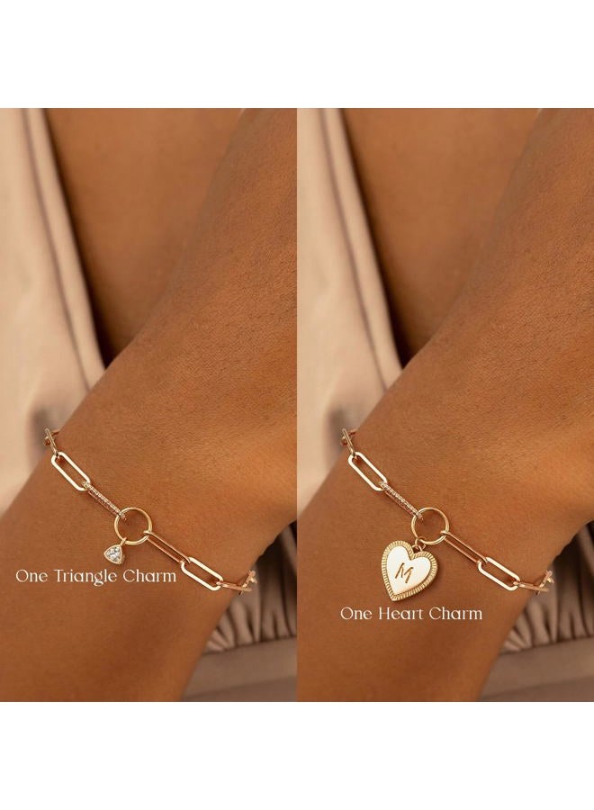 MYEARS Gold Initial Bracelets for Women 14K Gold Plated Heart Letter Charm Bracelets with Cubic Zirconia Adjustable Paperclip Chain, Personalized Jewelry Gift for Her - Letter D - Image 4