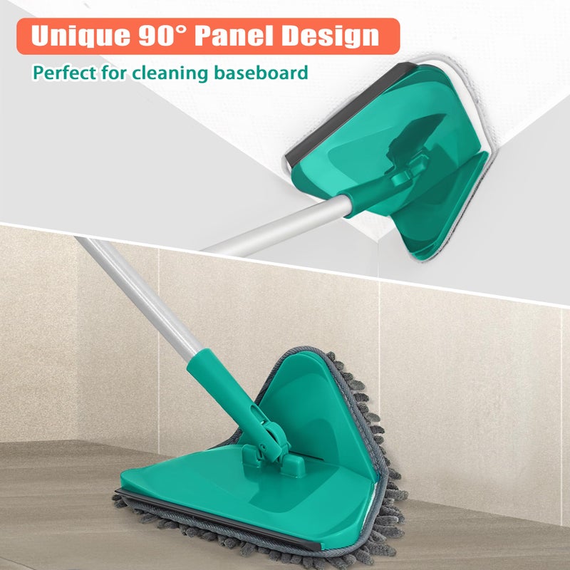 JEHONN Wall Cleaner Mop with Long Handle 82 Inches, 3-in-1 Ceiling Cleaning Tool Duster with 6 Replacement Microfiber Chenille Pads for Painted Walls, Baseboard, Window, Floor (Green) - Image 4