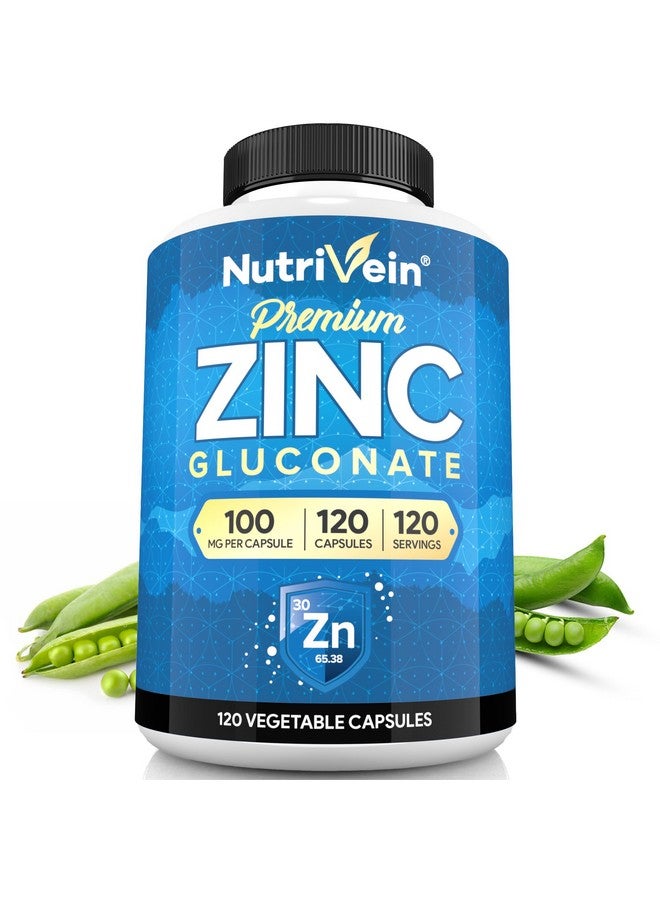 Nutrivein Nutrivein Premium Zinc Gluconate 100mg - 120 Capsules: High-Absorption Zinc Gluconate Supplements for Whole-Body Well-Being - Essential Elements for Wellness - Image 1