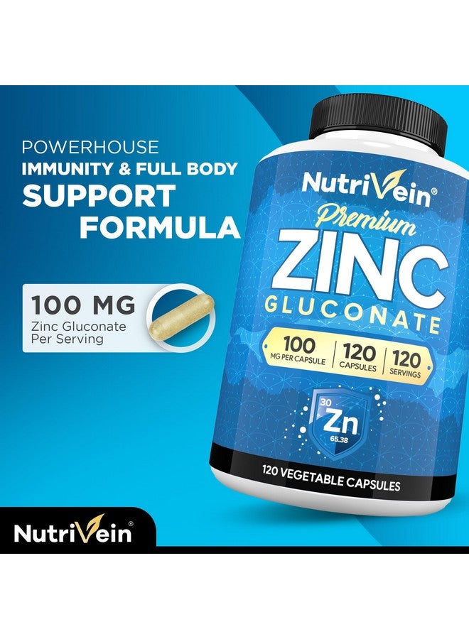 Nutrivein Nutrivein Premium Zinc Gluconate 100mg - 120 Capsules: High-Absorption Zinc Gluconate Supplements for Whole-Body Well-Being - Essential Elements for Wellness - Image 3