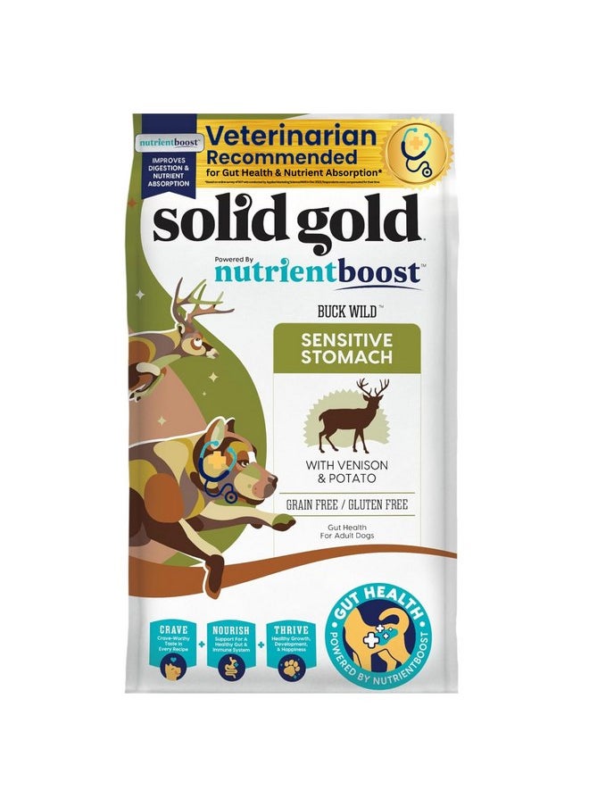 solid gold - Solid Gold Dry Dog Food for Adult & Senior Dogs - Made w/Real Venison, Potato, & Pumpkin - Nutrientboost Buck Wild Sensitive Stomach Dog Food for Protein Sensitivities & Gut Health - 3.75 LB - Image 1