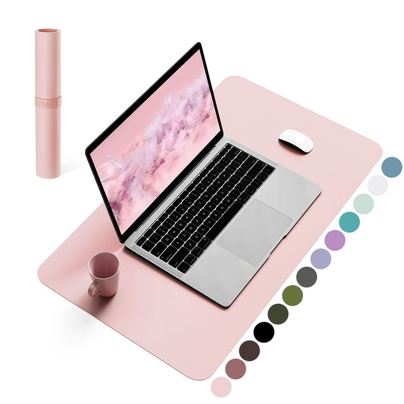 YSAGi Non-Slip Leather Desk Pad, Waterproof Laptop Computer Desk Keyboard Mat, Table Protector Blotter Mat, Large Mouse Pad for Office/Work/Home/Decor(Pink, 23.6" x 13.7") - Image 1