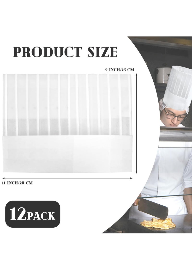 Excefore قبعة شيف، 12 قبعة شيف ورقية، 9" قبعة شيف غير منسوجة للخباز، مطاعم الطعام، مطبخ المنزل، المدرسة، الدروس، معدات تقديم الطعام أو حفلة عيد الميلاد (بيضاء) - Image 4