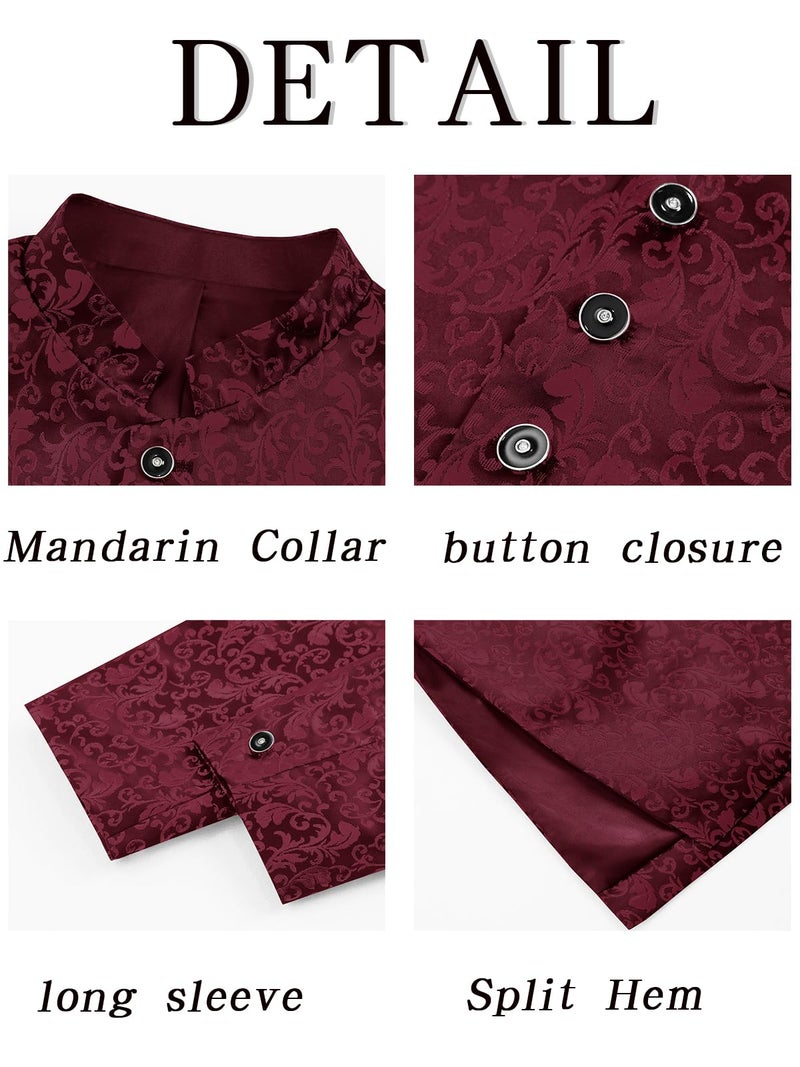 Runcati Mens Kurta Sherwani Coats Kaftan Indian Ethnic Royal Suits Mandarin Collar Wedding Festive Party Blazer - Image 5