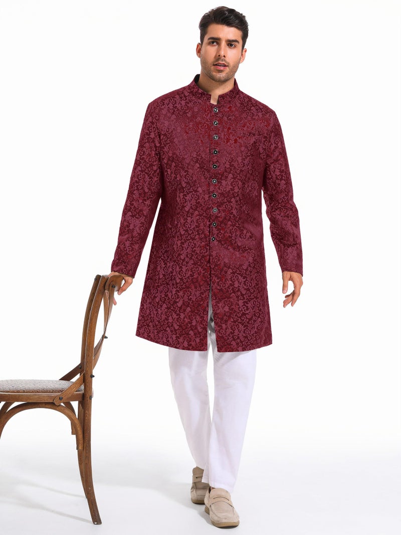 Runcati Mens Kurta Sherwani Coats Kaftan Indian Ethnic Royal Suits Mandarin Collar Wedding Festive Party Blazer - Image 4