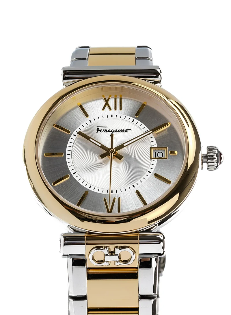 فيراغامو ساعة أورا كوارتز بقرص فضي