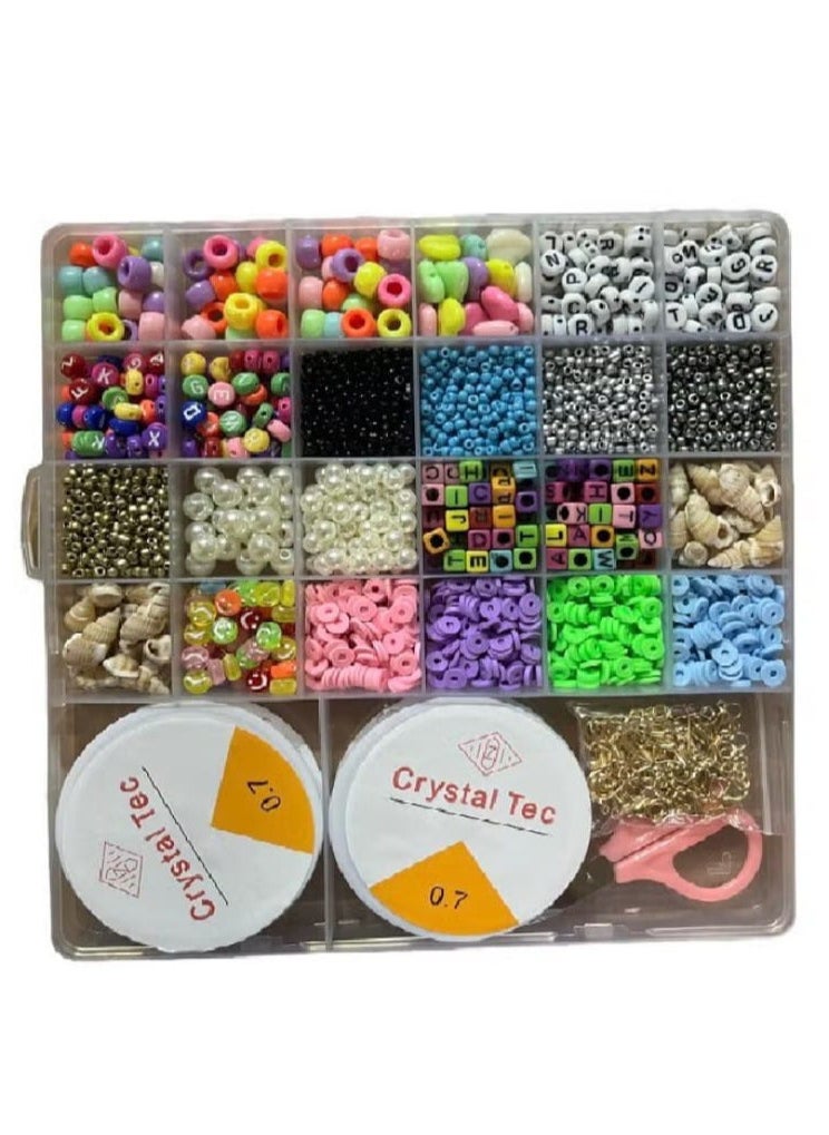 Generic Glass Beads, 24 Slot Multicolor Baking Paint Beads Set Glass Beads Box Alphabet Pattern Beads for DIY Bracelets and Necklace  - Image 1