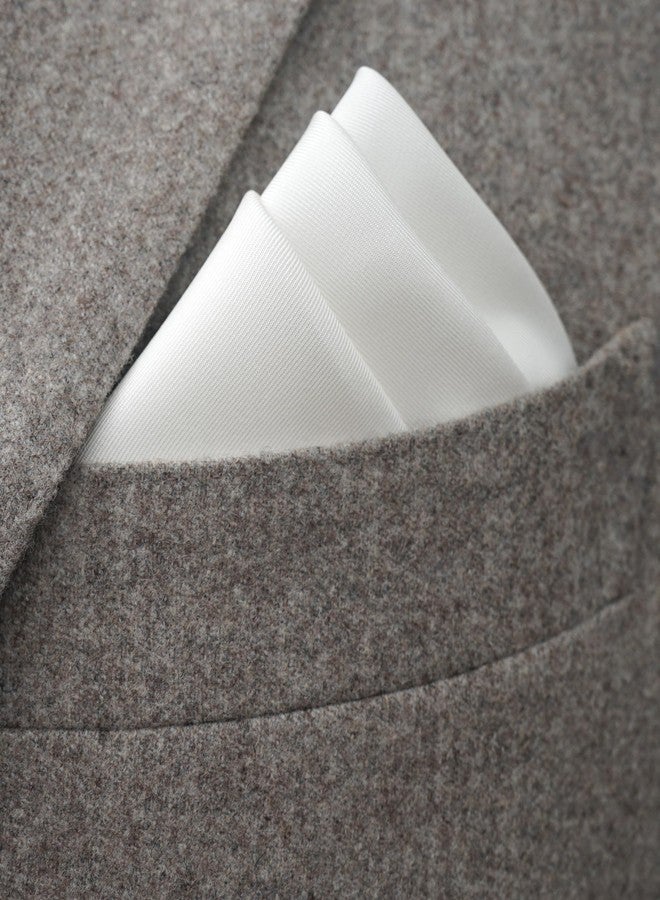 BELLUNO Silk White Pocket Square for Men, Baby Blue Edge Rolled by Hand - Image 4