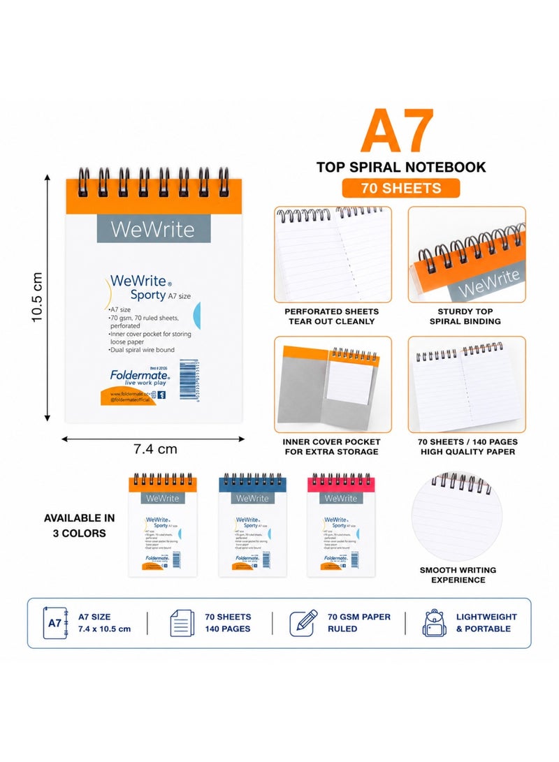 Foldermate 1-Piece A7 Size Spiral Lined Notebook 60 Sheets Assorted Colours - Image 2