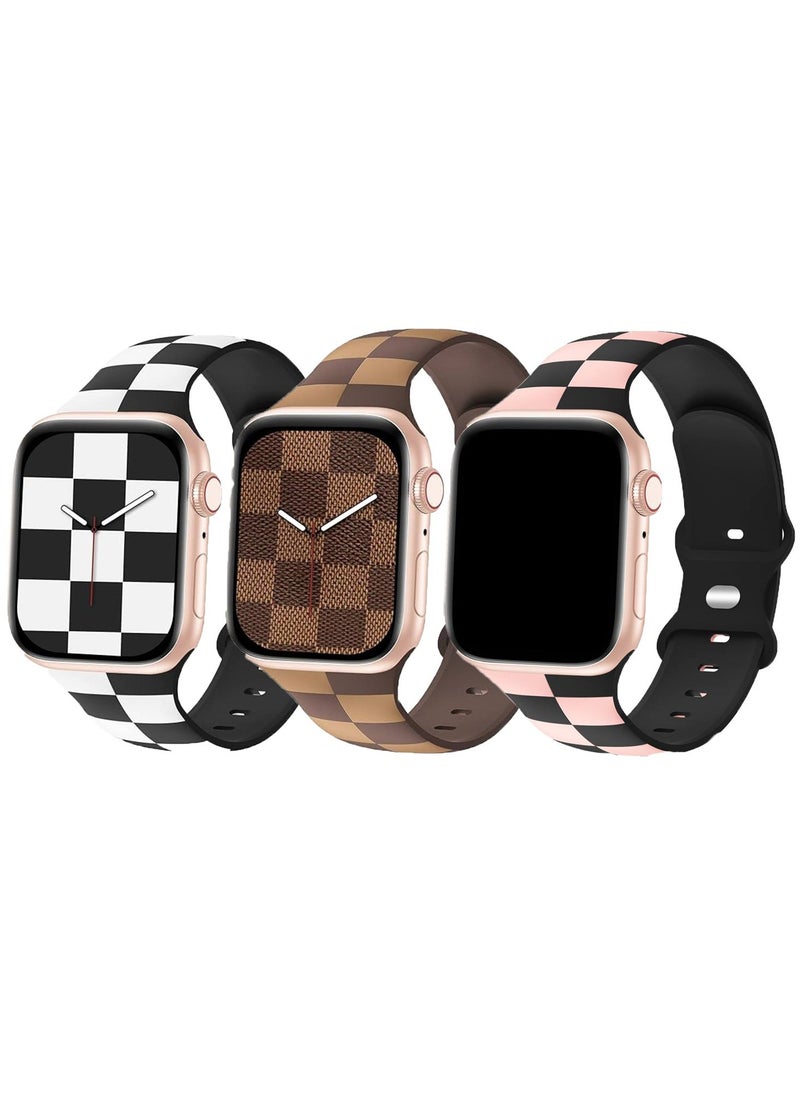 TEMPO Luxury Checkered Designer Bands Compatible with Apple Watch Ultra 2/1 Ultra 49mm 46mm 45mm 44mm 42mm for Men Women, Soft Silicone,Waterproof Strap for iWatch Series 10 9 8 7 6 5 4 3 2 1 SE  - Image 1