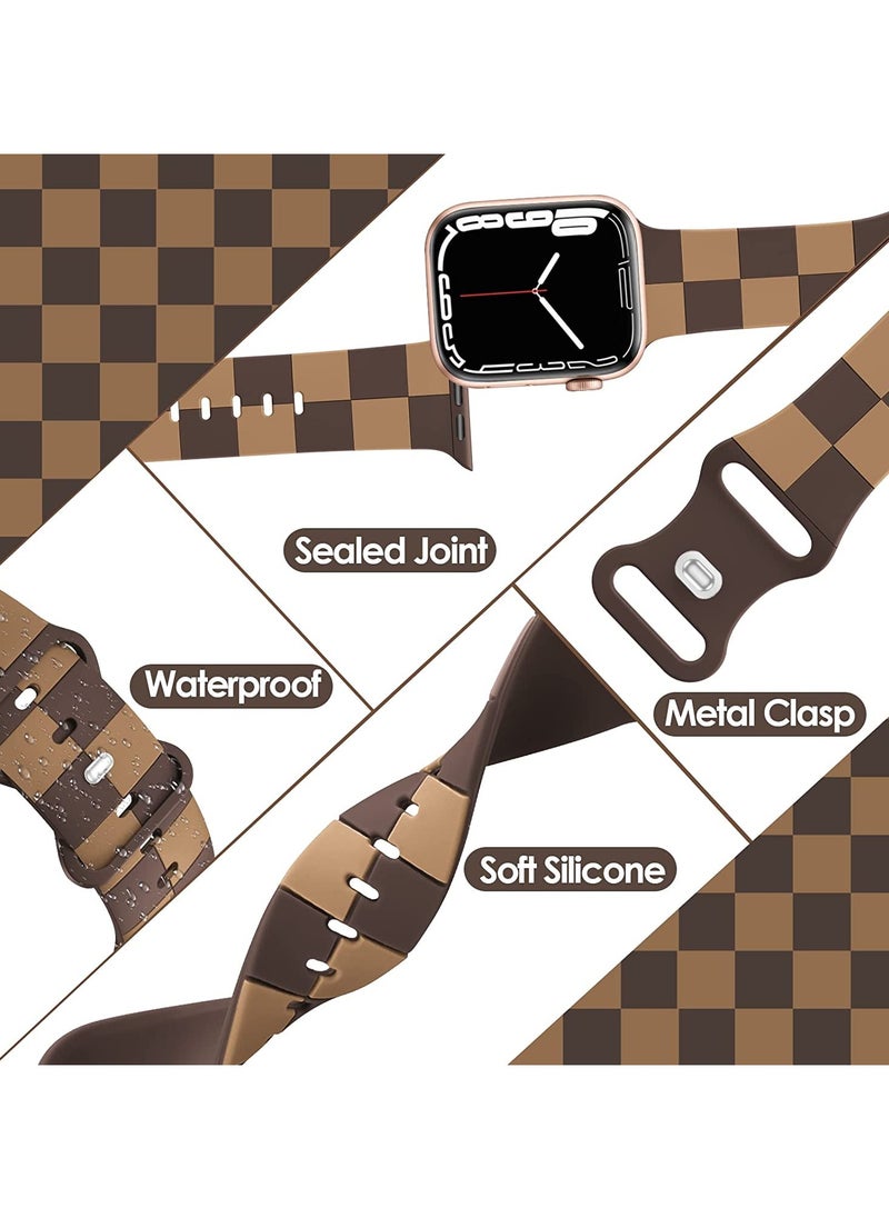 TEMPO Luxury Checkered Designer Bands Compatible with Apple Watch Ultra 2/1 Ultra 49mm 46mm 45mm 44mm 42mm for Men Women, Soft Silicone,Waterproof Strap for iWatch Series 10 9 8 7 6 5 4 3 2 1 SE  - Image 2