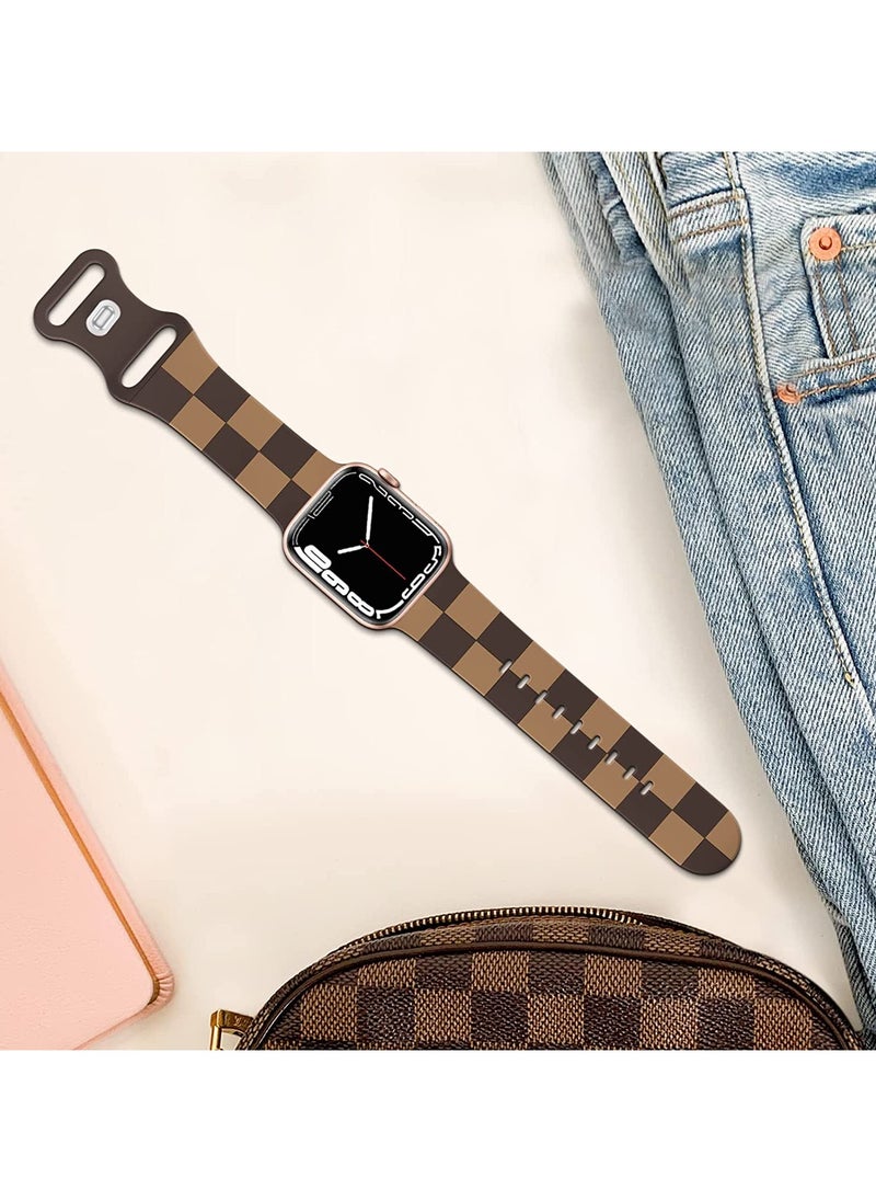 TEMPO Luxury Checkered Designer Bands Compatible with Apple Watch Ultra 2/1 Ultra 49mm 46mm 45mm 44mm 42mm for Men Women, Soft Silicone,Waterproof Strap for iWatch Series 10 9 8 7 6 5 4 3 2 1 SE  - Image 3
