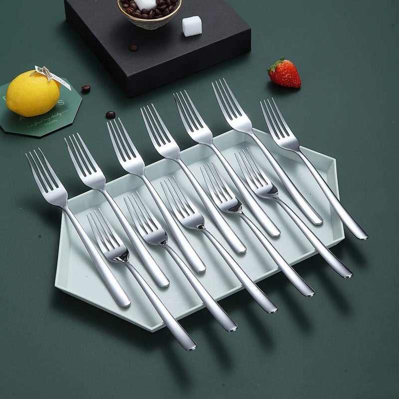 aDai Set of 12 Luxury Silver Cutlery Set Daily Use Stainless Steel Mirror Finish 3 Dinner Spoon 3 Fork 3 Steak Knife 3 Fruit Fork for Home Restaurant Gifting - Image 5