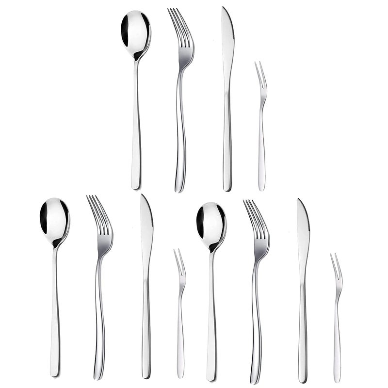 aDai Set of 12 Luxury Silver Cutlery Set Daily Use Stainless Steel Mirror Finish 3 Dinner Spoon 3 Fork 3 Steak Knife 3 Fruit Fork for Home Restaurant Gifting - Image 1