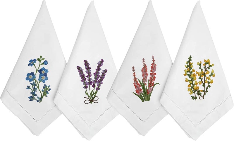 HCRAFT Embroidered Cotton Table Napkin, Cloth Napkins Set of 4 18"x18" Mixed Color Hyacinth Bulbs Napkin Square Fabric, Dining Room, Napkins Cloth Machine Washable, Cotton Cloth Napkins, Great Present - Image 1