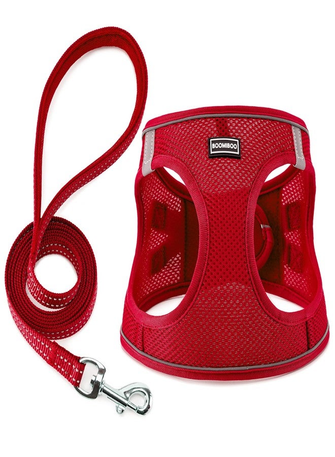 BOOMIBOO Dog Harness with Leash Set, No Pull Adjustable Reflective Step-in Puppy Pet Vest Harnesses for Small Medium Large Dogs and Cats,Red S - Image 1