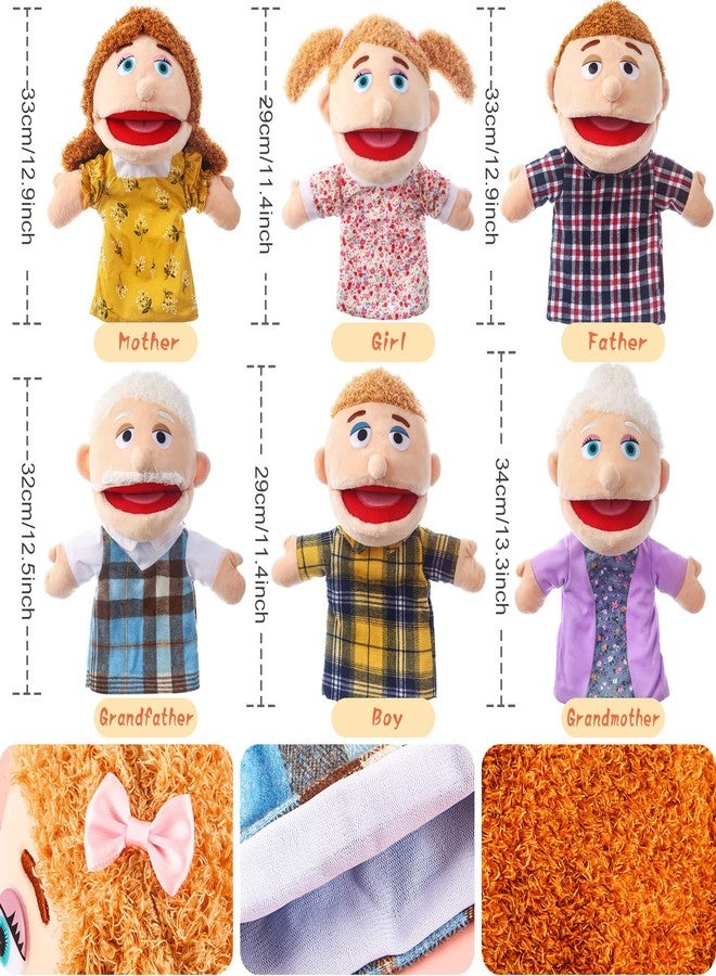 ZJoey 6 Pcs Family Hand Puppets 12 Inch Grandparents, Mom & Dad, Brother & Sister Plush Hand Puppet Toys Role-Play Toy Puppets for Kids Storytelling Imaginative Pretend Play Teaching Preschool(6 Family A) - Image 3