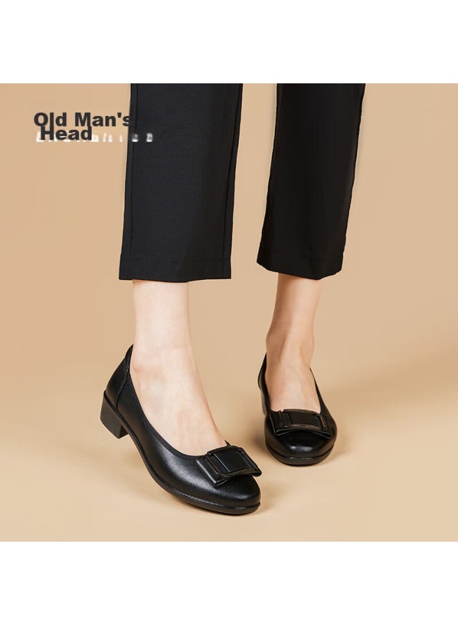 Laorentou Women's Single Shoes, Fashionable Casual Professional Chunky Heel, Shallow Mouth Mid-heel, Commuter Work Shoes, Lb12265, Black, Size 38 - Image 2