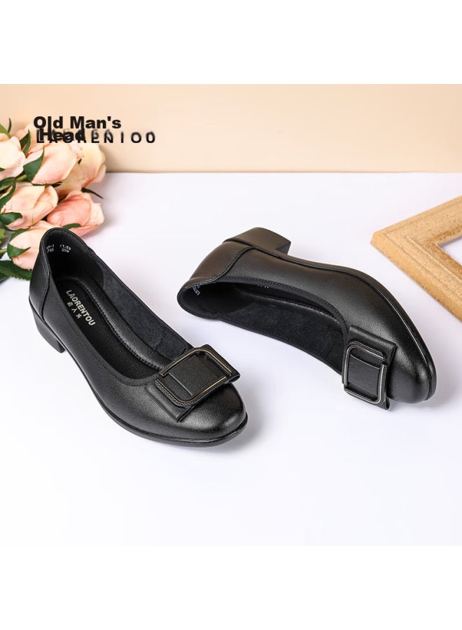 Laorentou Women's Single Shoes, Fashionable Casual Professional Chunky Heel, Shallow Mouth Mid-heel, Commuter Work Shoes, Lb12265, Black, Size 38 - Image 3