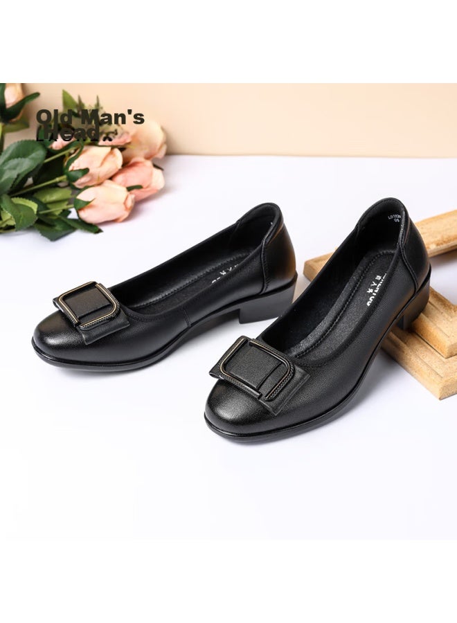 Laorentou Women's Single Shoes, Fashionable Casual Professional Chunky Heel, Shallow Mouth Mid-heel, Commuter Work Shoes, Lb12265, Black, Size 38 - Image 4