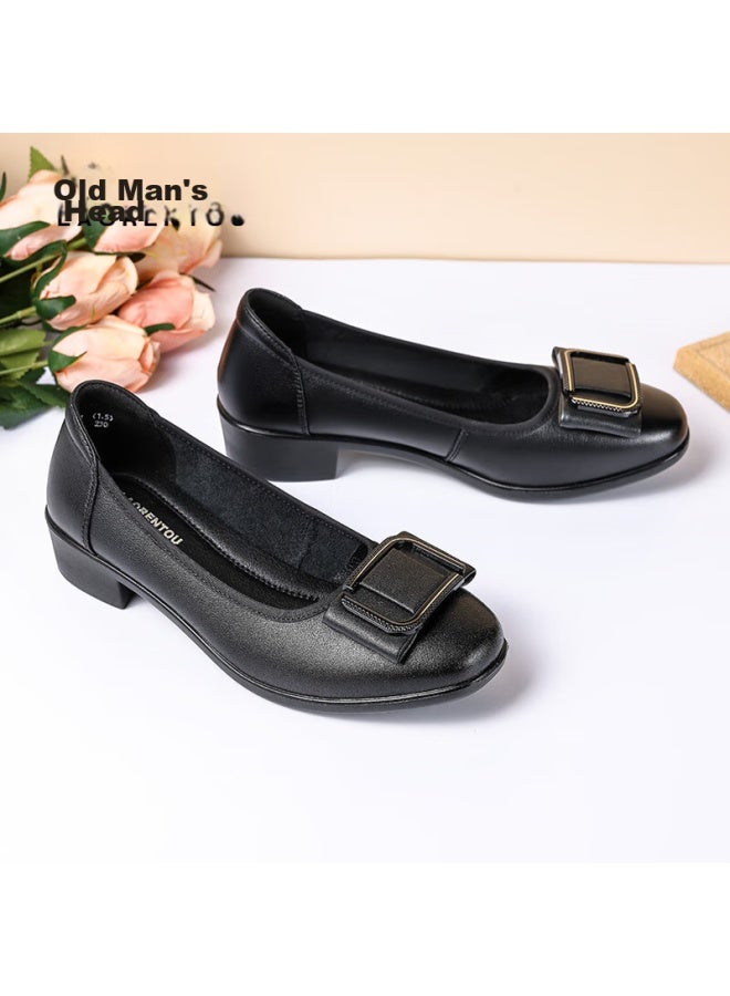Laorentou Women's Single Shoes, Fashionable Casual Professional Chunky Heel, Shallow Mouth Mid-heel, Commuter Work Shoes, Lb12265, Black, Size 38 - Image 5