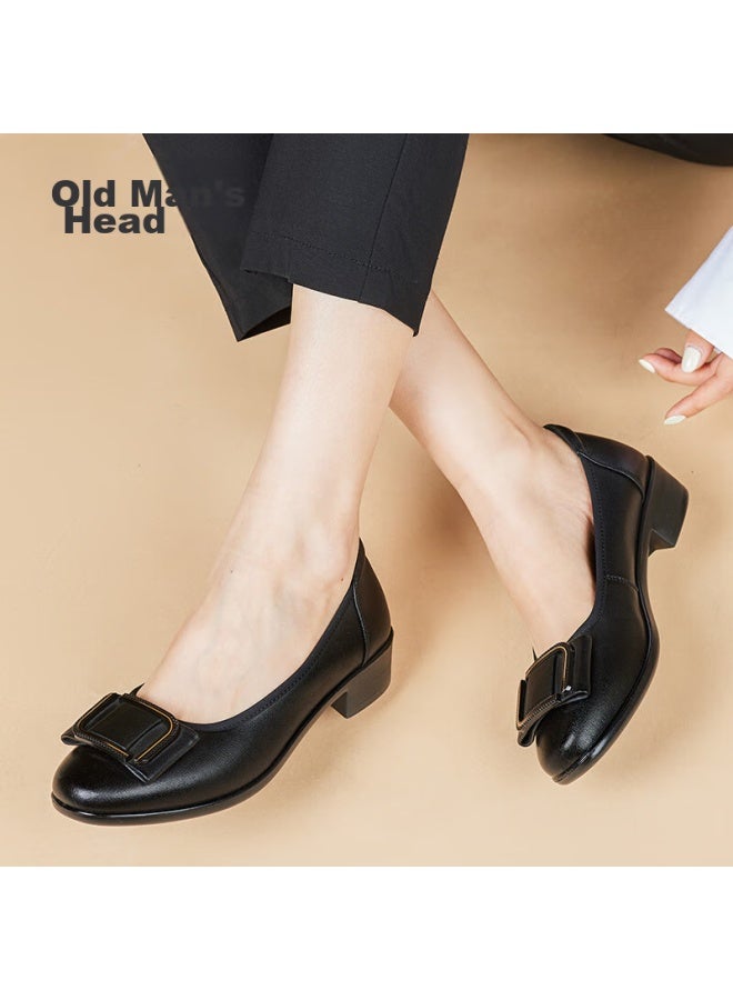 Laorentou Women's Single Shoes, Fashionable Casual Professional Chunky Heel, Shallow Mouth Mid-heel, Commuter Work Shoes, Lb12265, Black, Size 38 - Image 1