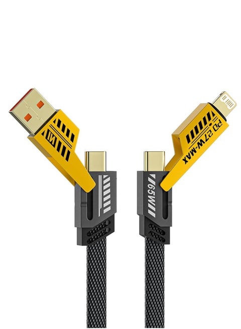 4 in 1 Data Cable, Portable Charging Cord/External Cables & Accessories with USB Type-C Port and Retractable USB Type-C Fast Charging Port)