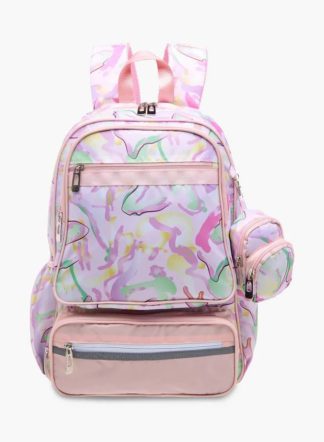 Printed School Backpack With Adjustable Straps And Detachable Pouch - 47X14X32 Cm