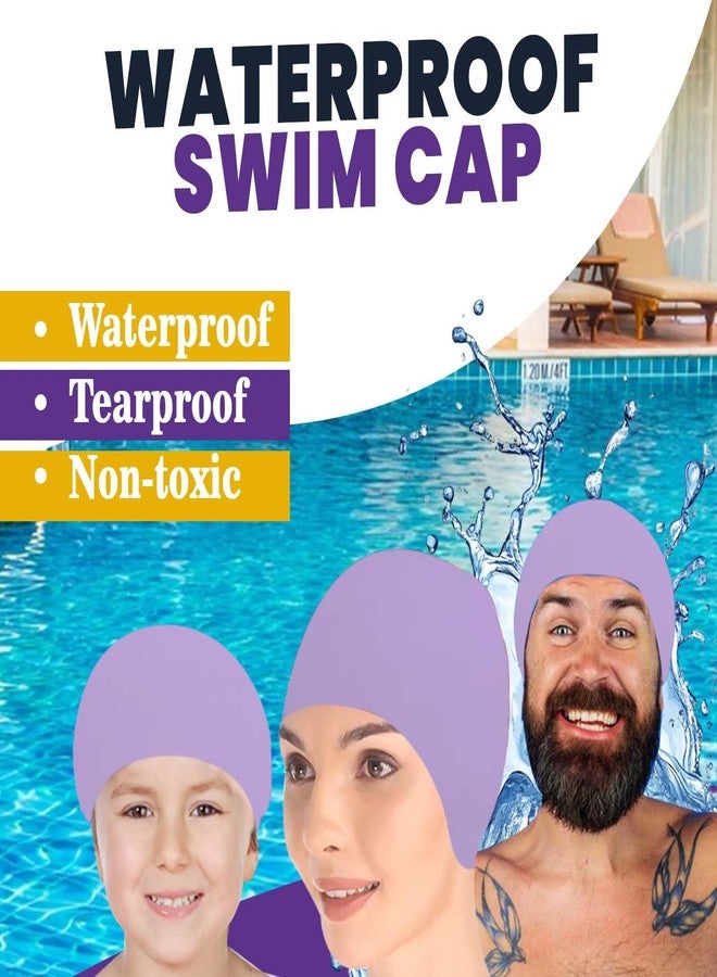 GLAN Silicone Swimming Cap for Kids and Adults Waterproof Swimming Pool Cap for Women and Men (Light Purple) - Image 3