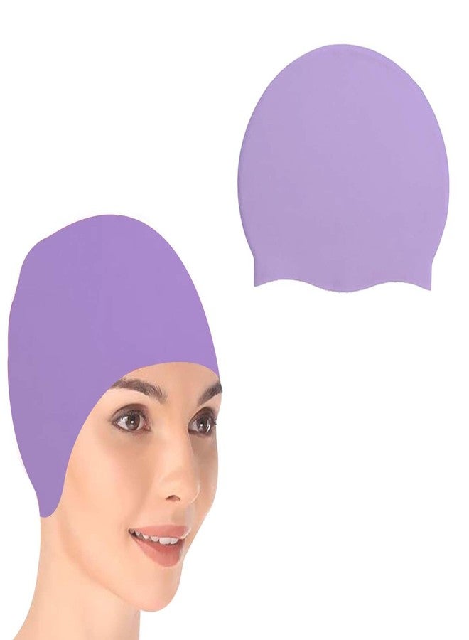 GLAN Silicone Swimming Cap for Kids and Adults Waterproof Swimming Pool Cap for Women and Men (Light Purple) - Image 1