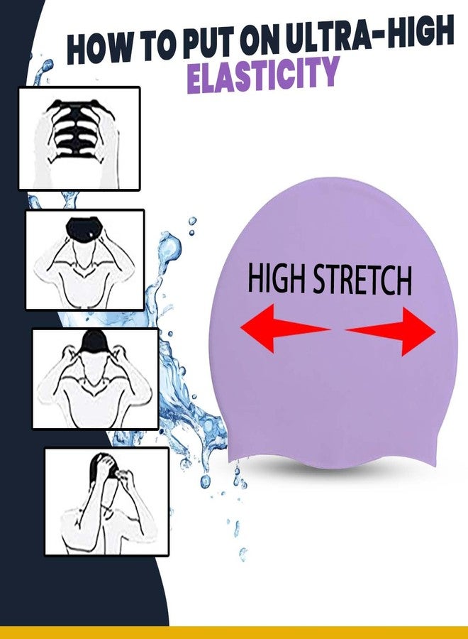 GLAN Silicone Swimming Cap for Kids and Adults Waterproof Swimming Pool Cap for Women and Men (Light Purple) - Image 5