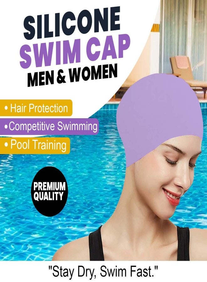 GLAN Silicone Swimming Cap for Kids and Adults Waterproof Swimming Pool Cap for Women and Men (Light Purple) - Image 4