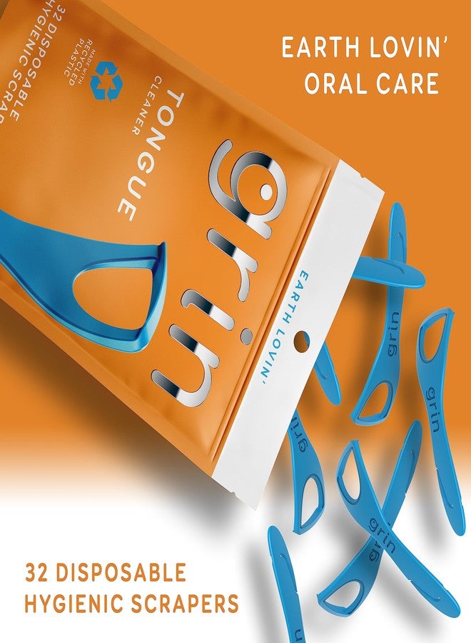 GRIN Tongue Cleaner, 32 Count, Disposable Tongue Cleaner, Hygienic Scraper, Recycled Plastic, Clean Tongue, Promote Fresh Breath, Includes Safe Fold- Back Tooth Pick - Image 3