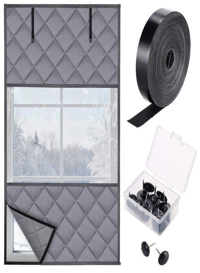 Fivebop Visible Window Insulation Kit for Winter, 3 Layer 39” x 63” Oxford Cloth Thermal Window Cover, Cotton Filled Weatherproofing Insulated Window Cover to Keep Warm（39 x 63 inch/100 x 160 cm） - Image 1