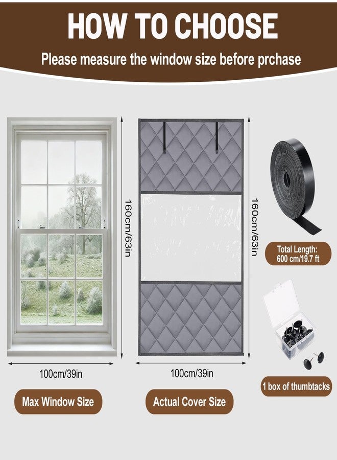 Fivebop Visible Window Insulation Kit for Winter, 3 Layer 39” x 63” Oxford Cloth Thermal Window Cover, Cotton Filled Weatherproofing Insulated Window Cover to Keep Warm（39 x 63 inch/100 x 160 cm） - Image 2
