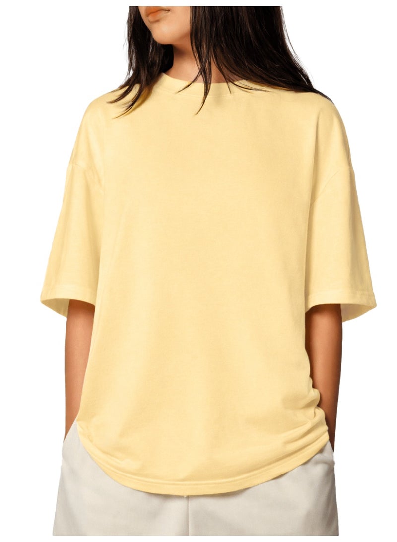 نايلتون تيشرت أوفر سايز بناتي برقبة دائرية - تي شيرت نص كم بكتف متدلي - قطن - للأطفال والمراهقين تصميم فضفاض - Image 3