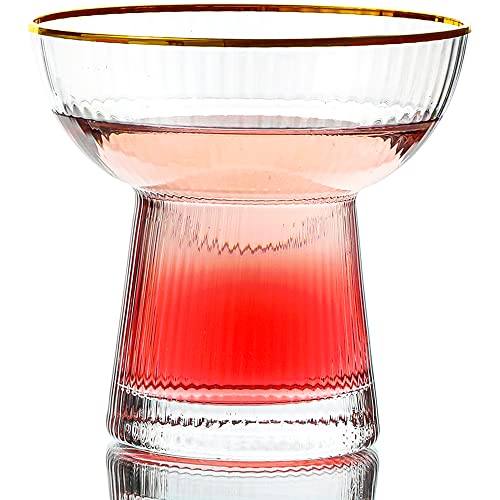 Lysenn Stemless Margarita Glasses Set of 2 - Elegant Vertical Stripes Cocktail Glasses – Premium Hand Blown Glassware for Martini and Mixed Drinks – 10 oz Gold Rim - Image 1